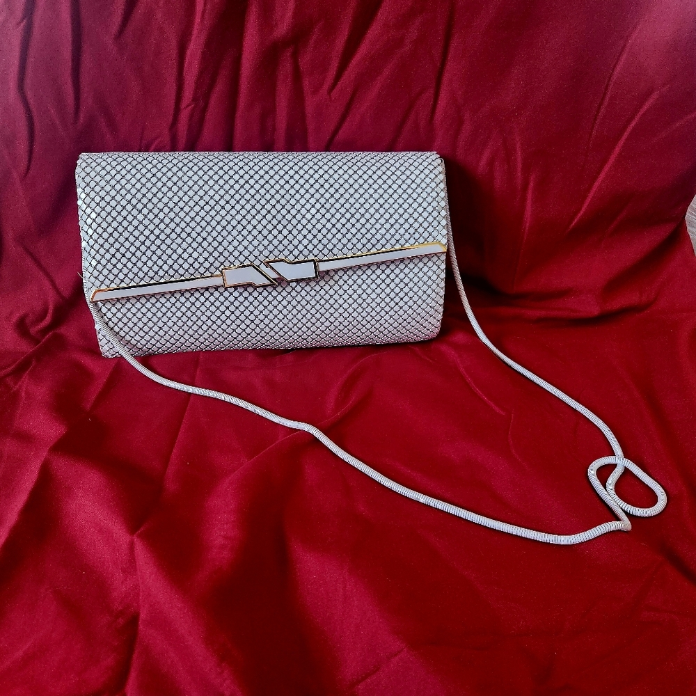 Vintage Gold & White Mesh Clutch Bag